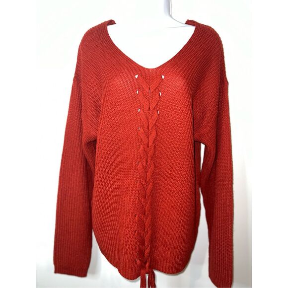 Women’s Braided Knit Front Orange Sweater 1X - Picture 1 of 6